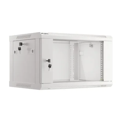 Dulap rack de perete Lanberg 19" 6U, 600x450 mm, ușă din sticlă, gri, V2