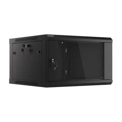 Dulap rack de perete Lanberg 19" 6U 600x600 mm, ușă din sticlă temperată, negru, V2