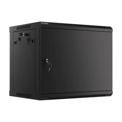 Dulap rack de perete Lanberg 19", 9U, 600x450 mm, cu ușă metalică, negru