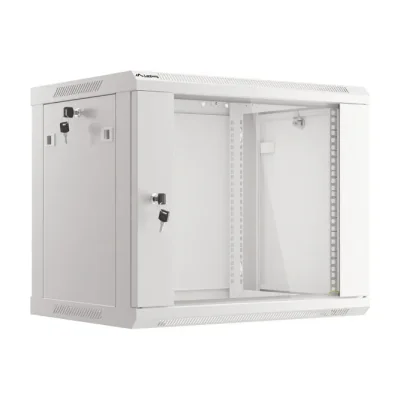 Dulap rack de perete Lanberg 19", 9U, 600x450 mm, ușă din sticlă, gri V2