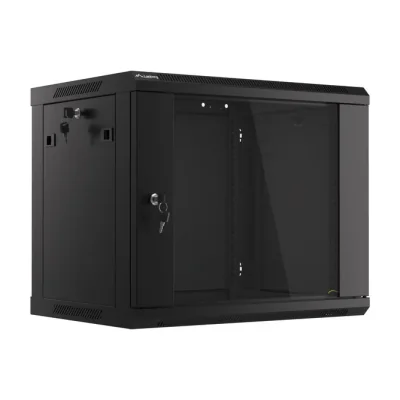 Dulap rack de perete Lanberg 19" 9U 600x450 mm, ușă din sticlă, negru, V2