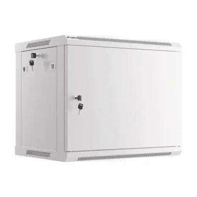 Dulap rack de perete Lanberg 19", 9U, 600x450 mm, ușă metalică, asamblare proprie, gri