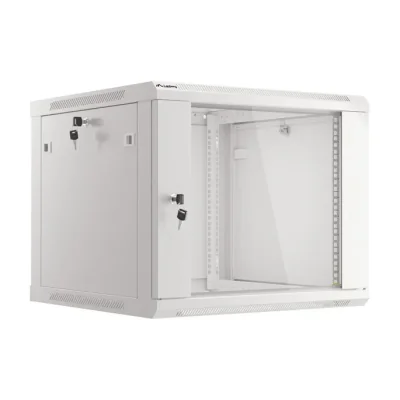 Dulap rack de perete Lanberg 19" 9U, 600x600 mm, ușă din sticlă, gri, V2