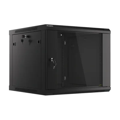 Dulap rack de perete Lanberg 19", 9U, 600x600 mm, ușă din sticlă, negru, V2