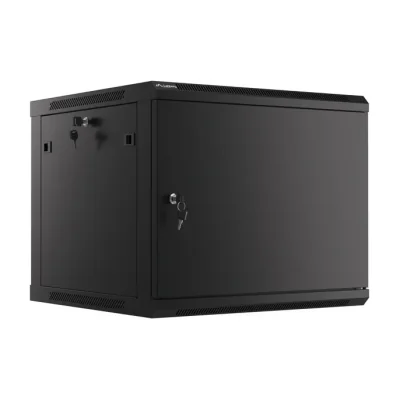 Dulap rack de perete Lanberg 19", 9U, 600x600 mm, ușă metalică, negru