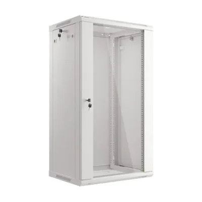 Dulap rack Lanberg 19" de perete 22U, 600x450mm (flat pack), ușă din sticlă securizată, gri, V2