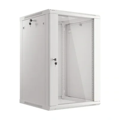 Dulap rack Lanberg 19" perete 18U/600x600 (flat pack), ușă din sticlă, gri, V2