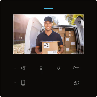 DVC DF4-BS - Monitor TFT hands-free de 4,3'' pentru sisteme de interfon DVC. Carcasă albă subtire, butoane sensibile la atingere. Culoare negru.