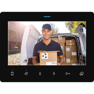 DVC DF7-BS - Monitor TFT hands-free de 7'' pentru sisteme de interfon DVC. Carcasă albă subtire, butoane sensibile la atingere. Culoare neagră
