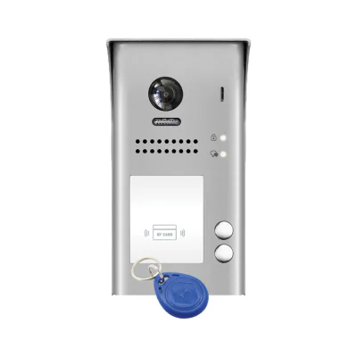 DVC DT607/FE/ID/S2/RH - Unitate de apel video pentru exterior cu cameră color fisheye (170°) si 2 butoane de apel. Fabricată din otel inoxidabil. Protectie IP54. Ci