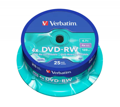 DVD-RW VERBATIM, 4.7GB VITEZA 4X, MATT SILVER SURFACE, SPINDLE, 25 BUC, "43639"