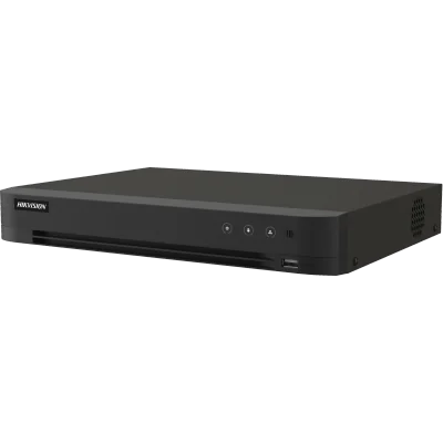 DVR AcuSense Hikvision 16 canale 1080p IDS-7216HQHI-M1/XT, H.265 Pro+/H.265 Pro/H.265/H.264+/H.264, video inputs: HDTVI/AHD/CVI/CVBS/IP, pana la 24-ch IP camera inputs (up to 6 MP), 1SATA, dimensiuni: 320 × 240 × 48 mm, greutate: 2kg.