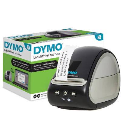 DYMO LabelWriter 550 Turbo Label Printer | Label Maker with High-Speed Direct Thermal Printing | Automatic Label Recognition | Prints Shipping Labels & More with USB/LAN Connectivity | EU 2 Pin Plug, Direct thermal, 300 x 300 DPI, Wired, Black, Grey