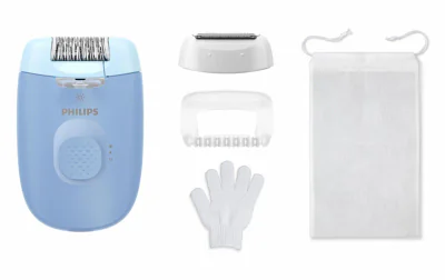 Epilator cu fir PHILIPS Seria 4000 BRE247/00, 2 viteze, 4 accesorii, Retea, Albastru, L x A x I (mm) 50x120x145
