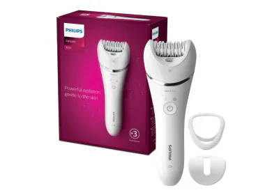 Epilator umed si uscat PHILIPS Seria 8000 BRE700/00, 32 pensete, 2 viteze, 3 acesorii, Wet&Dry, Opti-light, Alb, L x A x I (mm) 65x148x185