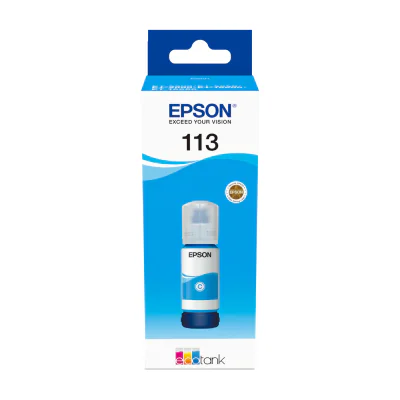 Epson 113 EcoTank Pigment Cyan ink bottle, Original, Cyan, Epson, Ecotank ET-5880, EcoTank ET-5850, EcoTank ET-5800, EcoTank ET-16650, EcoTank ET-16600, 6000 pages, 70 ml