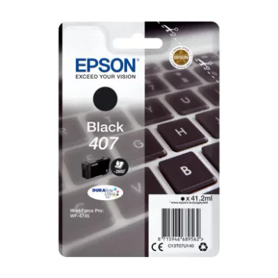 Epson 407L Keyboard DURABrite Ultra Single Black Ink, High (L) Yield, Black, 41.2 ml, 38.1 ml, 1 pc(s), Single pack