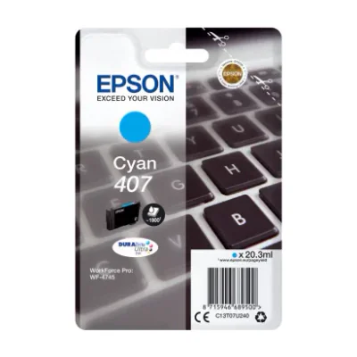 Epson 407L Keyboard DURABrite Ultra Single Cyan Ink, High (L) Yield, Cyan, 20.3 ml, 1 pc(s), 1900 pages, Single pack