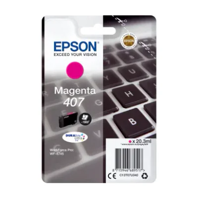 Epson 407L Keyboard DURABrite Ultra Single Magenta Ink, High (L) Yield, Magenta, 20.3 ml, 1 pc(s), 1900 pages, Single pack