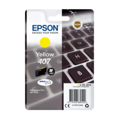 Epson 407L Keyboard DURABrite Ultra Single Yellow Ink, High (L) Yield, Yellow, 20.3 ml, 1 pc(s), 1900 pages, Single pack