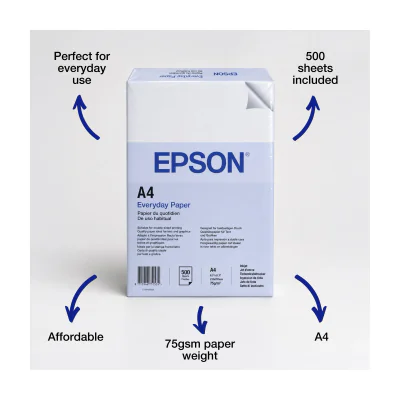 Epson A4 Everyday Paper 75gsm, 500 sheets, 1 pc(s), 213 mm, 303 mm, 52 mm, 2.6 kg, 5 pc(s)