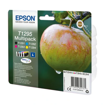 Epson Apple T1295 DURABrite Ultra Multipack 4-colours Ink, Low Yield, Black, Cyan, Magenta, Yellow, 11.2 ml, 7 ml, 1 pc(s), Multi pack