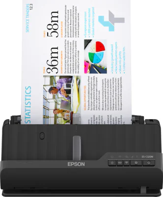 EPSON ES-C320W A4 Compact wi-fi Sheetfed Scanner, Rezolutie optica: 600 x 600 DPI,  Sursa lumina: ReadyScan LED technology, Viteza scanare:30ppm, Capacitate ADF: 20 coli, Volum scanare: 3500 pagini/zi, Duplex, Formate:BMP, JPEG, TIFF, multi-TIFF, PDF