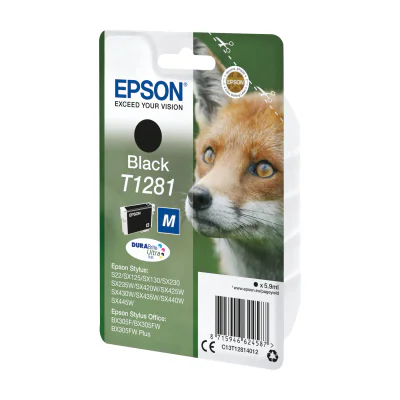 Epson Fox T1281 DURABrite Ultra Single Black Ink, Black, Pigment-based ink, 5.9 ml, 1 pc(s), 185 pages, Single pack