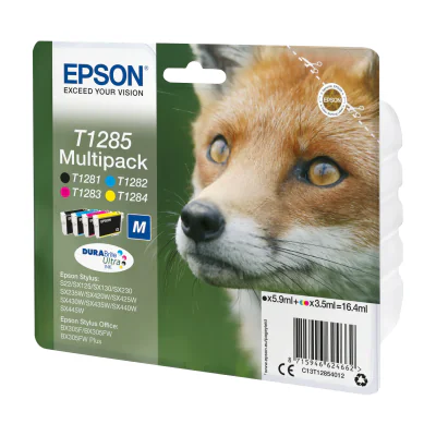 Epson Fox T1285 DURABrite Ultra Multipack 4-colours Ink, Black, Cyan, Magenta, Yellow, 5.9 ml, 3.5 ml, 1 pc(s), Multi pack
