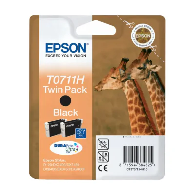 Epson Giraffe Twinpack Black T0711H DURABrite Ultra Ink, Low Yield, Black, Pigment-based ink, 11.1 ml, 1 pc(s), Twin pack