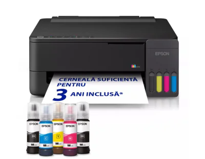 EPSON L1350 CISS COLOR INKJET PRINTER, Format: A4, Color, Functii: imprimare, Viteza printare: 33ppm mono, 15ppm color, Rezolutie printare: 5.760 x 1.440 DPI, Cpacitate hartie: 100 coli, Interfata: USB, Wi-Fi Direct, Dimensiuni: 361‎ x 317 x 152 mm, 