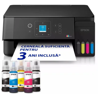 EPSON L3360 CISS COLOR INKJET MFP, Format: A4, Functii: Print, Copy, Scan, Viteza printare: 33ppm mono, 15ppm color, Rezolutie printare: 5.760 x 1.440 DPI, Rezolutie scanare: 1.200 DPI x 2.400 DPI, Format fisiere scanate: BMP, JPEG, PICT, TIFF, multi