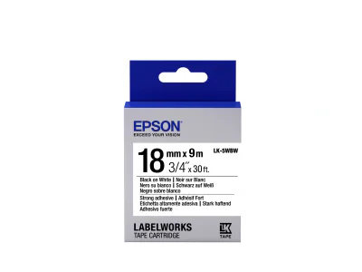 Epson Label Cartridge Strong Adhesive LK-5WBW Black/White 18mm (9m), Black on white, Japan, LabelWorks LW-1000P LabelWorks LW-400 LabelWorks LW-400VP LabelWorks LW-600P LabelWorks LW-700..., 1.8 cm, 9 m, 1 pc(s)