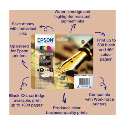 Epson Pen and crossword Singlepack Cyan 16 DURABrite Ultra Ink, Standard Yield, Cyan, 3.1 ml, 1 pc(s), 165 pages, Single pack