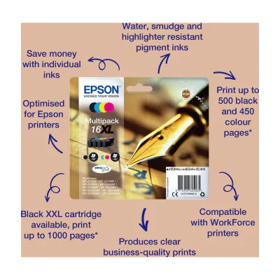 Epson Pen and crossword Singlepack Yellow 16 DURABrite Ultra Ink, Standard Yield, Yellow, Pigment-based ink, 3.1 ml, 1 pc(s), Single pack