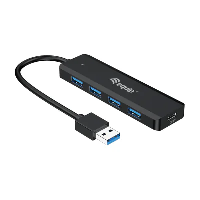 Equip 4-Port USB 3.2 Gen 1 Hub with USB-C Adapter, USB 3.2 Gen 1 (3.1 Gen 1) Type-A, USB 3.2 Gen 1 (3.1 Gen 1) Type-A, 5000 Mbit/s, Black, 0.15 m, China