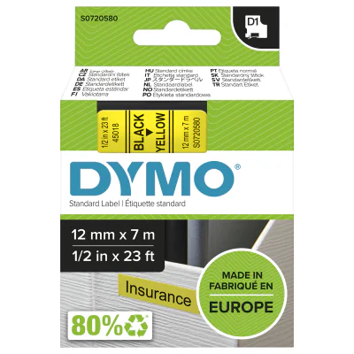 Etichete termice DYMO D1 Standard - Black on Yellow - 12mm