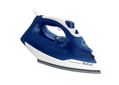 Fier de calcat Tefal Express Steam FV2838E0, 2400W, jet de abur 180 g/min, abur variabil 0-40 g/min, 270 ml, functie anticalcar, alb/albastru