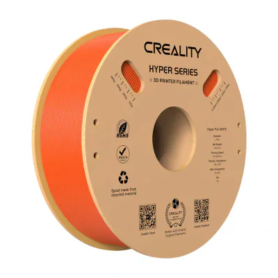 CREALITY HYPER PLA 3D Printer Filament, Orange, Temperatura printare: 200-220 grade celsius, Diametru filament: 1.75mm, Tensile strength: 52.99MPa, Bending strenght:92.38Mpa Dimensiuni rola filament: Diametru 200mm, inaltime 70mm, gaura centrala 56mm