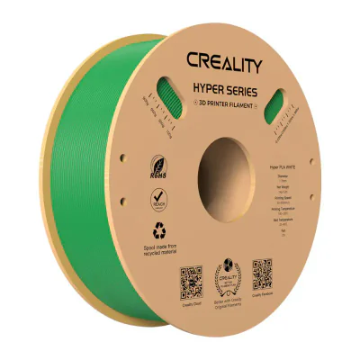 CREALITY HYPER PLA 3D Printer Filament, Green, Temperatura printare: 200-220 grade celsius, Diametru filament: 1.75mm, Tensile strength: 52.99MPa, Bending strenght:92.38Mpa Dimensiuni rola filament: Diametru 200mm, inaltime 70mm, gaura centrala 56mm,