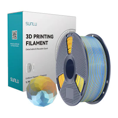 Filament Sunlu PLA+ Silk în patru culori (albastru-violet-portocaliu-galben)