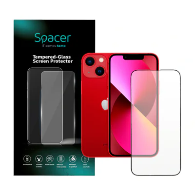 FOLIE STICLA Spacer pentru Iphone 13 Mini, grosime 0.3mm, acoperire totala ecran, strat special anti-ulei si anti-amprenta, Tempered Glass, sticla 9D, duritate 9H "SPPG-AP-IP13M-TG"
