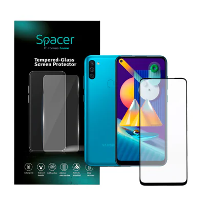 FOLIE STICLA Spacer pentru Samsung Galaxy M11, grosime 0.3mm, acoperire totala ecran, strat special anti-ulei si anti-amprenta, Tempered Glass, sticla 9D, duritate 9H "SPPG-SM-GX-M11-TG"