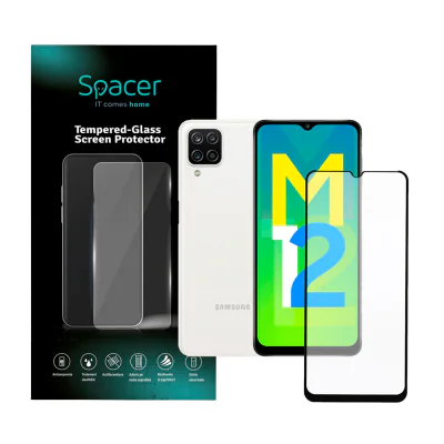 FOLIE STICLA Spacer pentru Samsung Galaxy M12, grosime 0.3mm, acoperire totala ecran, strat special anti-ulei si anti-amprenta, Tempered Glass, sticla 9D, duritate 9H "SPPG-SM-GX-M12-TG"