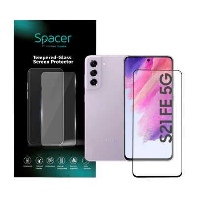 FOLIE STICLA Spacer pentru Samsung Galaxy S21 FE, grosime 0.3mm, acoperire totala ecran, strat special anti-ulei si anti-amprenta, Tempered Glass, sticla 9D, duritate 9H "SPPG-SM-GX-S21FE-TG"