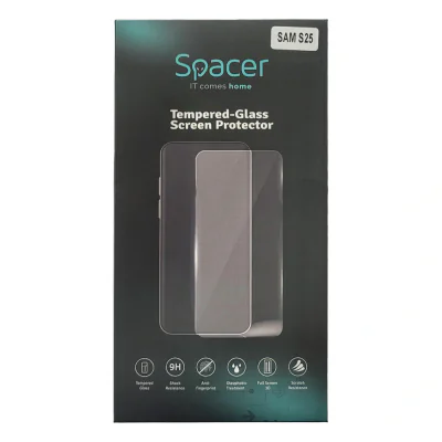 FOLIE STICLA Spacer pentru Samsung Galaxy S25, grosime 0.3mm, acoperire totala ecran, strat special anti-ulei si anti-amprenta, Tempered Glass, sticla 9D, duritate 9H "SPPG-SM-GX-S25-TPU"