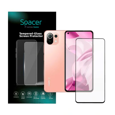 FOLIE STICLA Spacer pentru Xiaomi Mi 11 Lite 5G, grosime 0.3mm, acoperire totala ecran, strat special anti-ulei si anti-amprenta, Tempered Glass, sticla 9D, duritate 9H "SPPG-XI-MI-11L5G-TG"