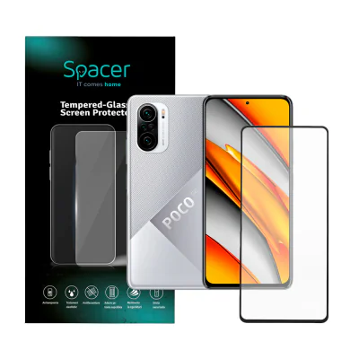 FOLIE STICLA Spacer pentru Xiaomi Pocophone F3 5G, grosime 0.3mm, acoperire totala ecran, strat special anti-ulei si anti-amprenta, Tempered Glass, sticla 9D, duritate 9H "SPPG-XI-PC-F35G-TG"