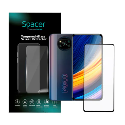FOLIE STICLA Spacer pentru Xiaomi Pocophone X3 Pro 5G, grosime 0.3mm, acoperire totala ecran, strat special anti-ulei si anti-amprenta, Tempered Glass, sticla 9D, duritate 9H "SPPG-XI-PC-X3P5G-TG"