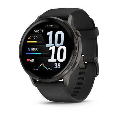 Garmin Venu 4. Display diagonal: 3.56 cm (1.4"), Display technology: AMOLED, Display resolution: 454 x 454 pixels, Touchscreen. Flash memory: 8 GB. Wi-Fi. GPS (satellite). Weight: 38 g. Band material: Silicone, Band colour: Black